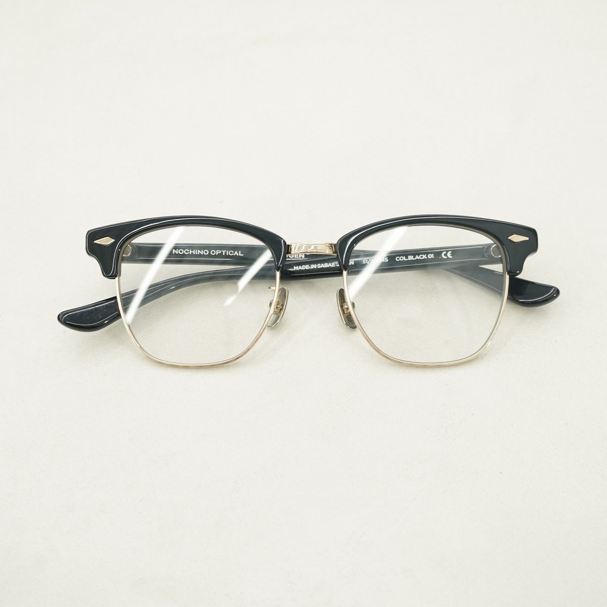 美品 NOCHINO OPTICAL ノチノ オプティカル YUGEN GLOSS BLACK & CHAMPAGNE GOLD ブロー メガネ 眼鏡 フレーム 51/20/145 調光レンズ 2982Q♪