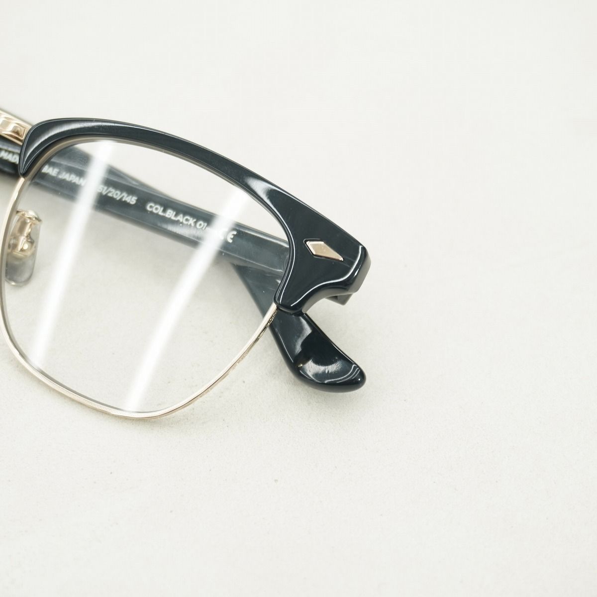 美品 NOCHINO OPTICAL ノチノ オプティカル YUGEN GLOSS BLACK & CHAMPAGNE GOLD ブロー メガネ 眼鏡 フレーム 51/20/145 調光レンズ 2982Q♪
