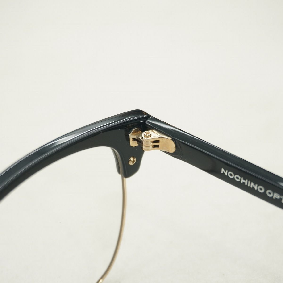 美品 NOCHINO OPTICAL ノチノ オプティカル YUGEN GLOSS BLACK & CHAMPAGNE GOLD ブロー メガネ 眼鏡 フレーム 51/20/145 調光レンズ 2982Q♪
