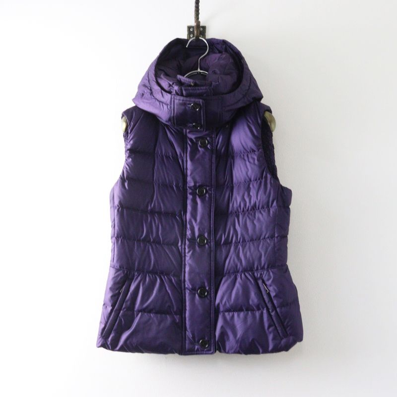 Burberry ダウンベスト 紫 JPタグ バーバリーロンドン BURBERRY LONDON ノバチェック フード