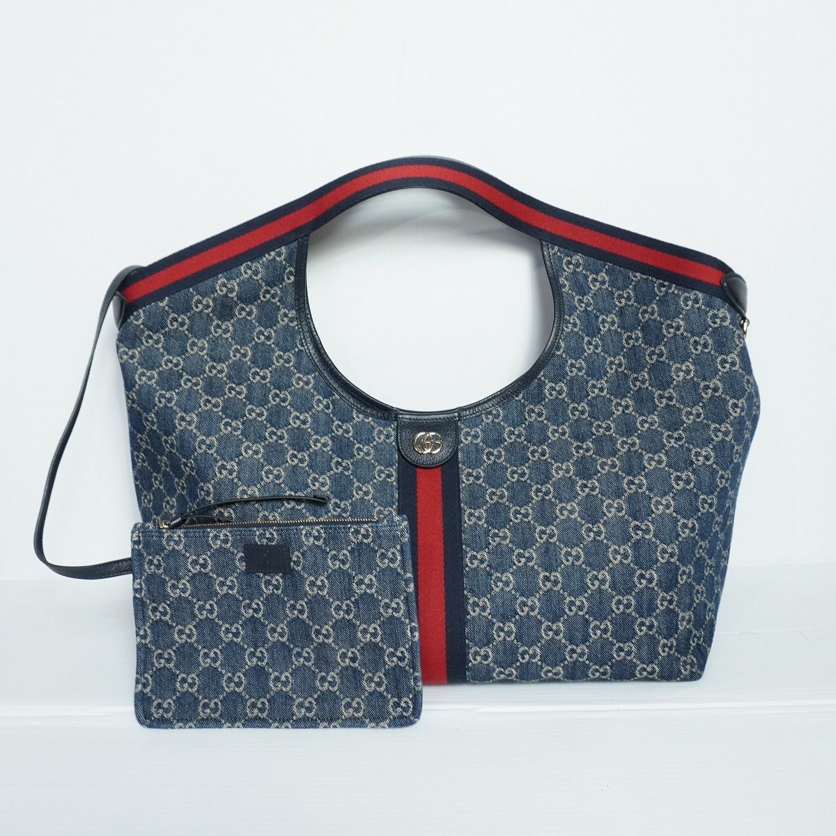 美品 国内正規 26SS GUCCI グッチ ジリオ ラージ サイズ トート バッグ デニム GGキャンバス 853971 493075 本物 総柄 3015Q♪