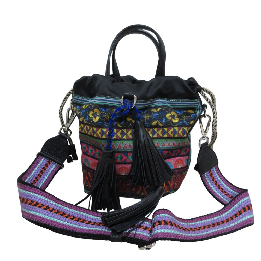 新品同様 ETRO エトロ タッセル ナイロン レザー 2way ハンドバッグ
