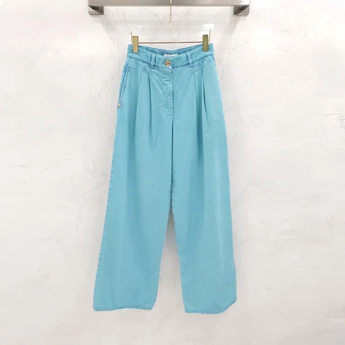 34 / シャネル ネオン ブルー ウォッシュ デニム パンツ