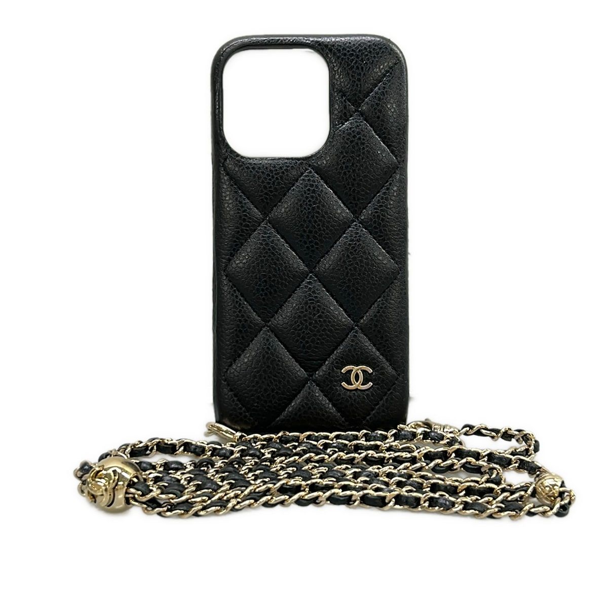 CHANEL(シャネル) 携帯電話ケース美品 マトラッセ 黒 iPhoneケース/ゴールド金具/ココマーク/iPhone16Pro ラムスキン
