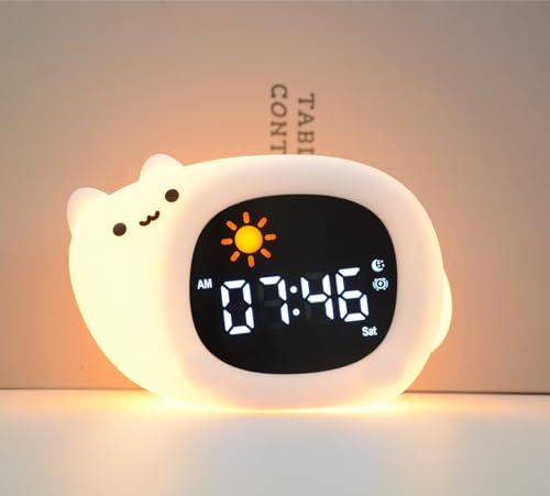 目覚まし時計 ナイトライト 授乳ライト ベッドサイドランプ 照明 枕元 寝室ランプ 柔らかいシリコン タップセンサー 子供 暖色 led 間接照明 寝る時用ライト USB充電式 かわいい クリスマスプレゼント 誕プレ 子ども部屋 可愛い クロ 73e6c961