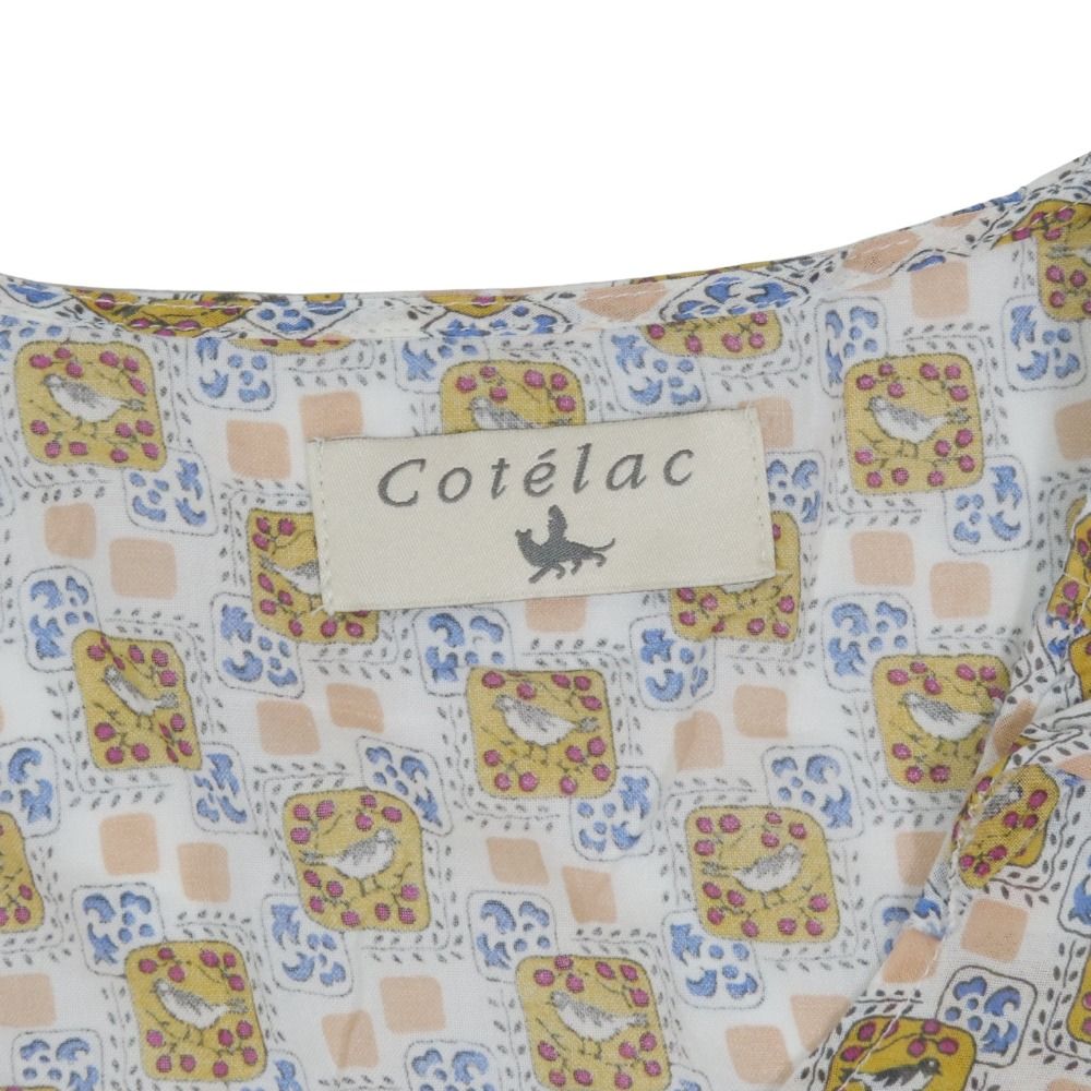 美品 COTELAC コテラック コットン 半袖 ブラウス プリント 鳥 総柄