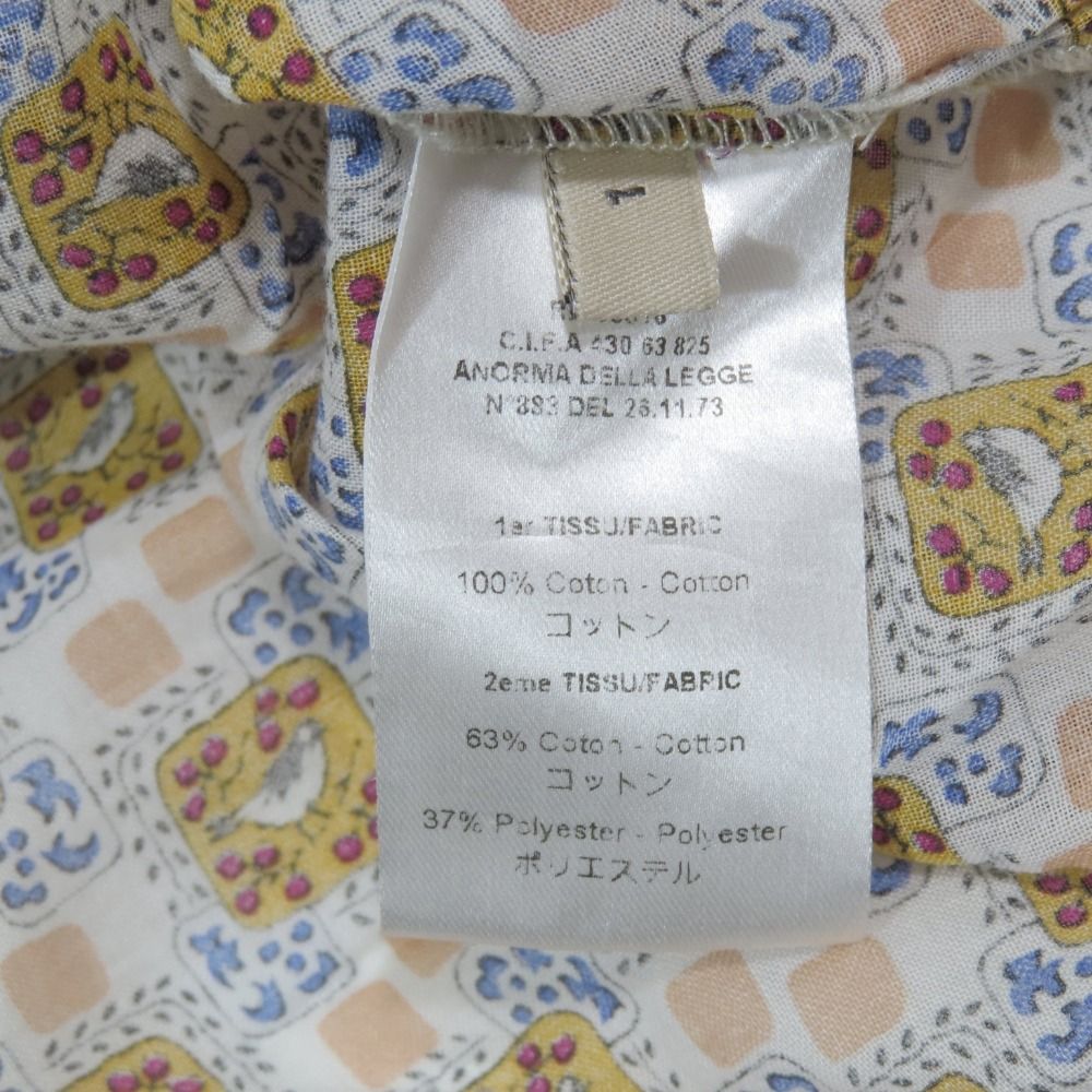 美品 COTELAC コテラック コットン 半袖 ブラウス プリント 鳥 総柄