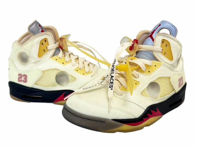 ナイキ NIKE ×OFF-WHITE オフホワイト AIR JORDAN 5 RETRO SP Sail エア ジョーダン 5 セイル DH8565-100 25.5 イエロー ブランド古着ベクトル 中古☆AA★▲■260520