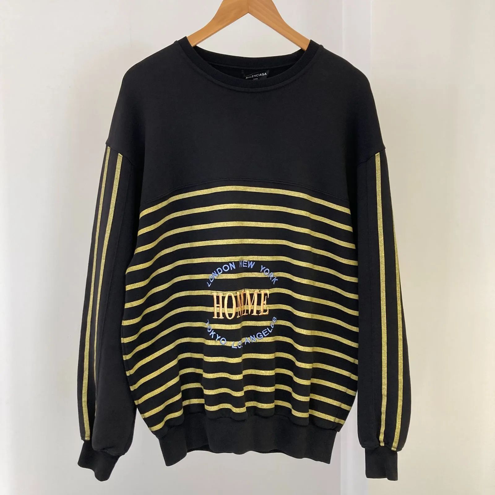 BALENCIAGA(バレンシアガ)　Uネック　ボーダー　スウェット　485947　サイズXS　イエロー×ブラック 24,640円