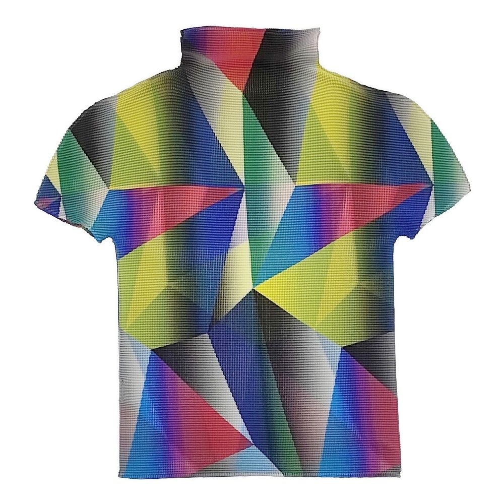 me ISSEY MIYAKE プリーツ マルチカラー ハイネック MI93FK135 半袖 カットソー 多色 レディース ミー イッセイミヤケ【中古】6-0506S◎