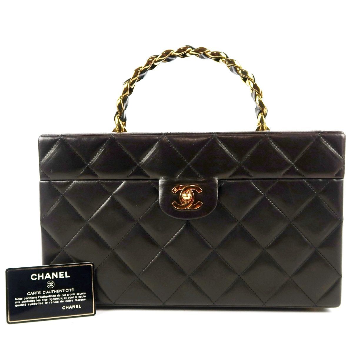 【美品】CHANEL シャネル ヴィンテージ マトラッセ ラムスキン バニティバッグ メイク コスメボックス 服飾雑貨・小物・化粧鞄【BW33】
