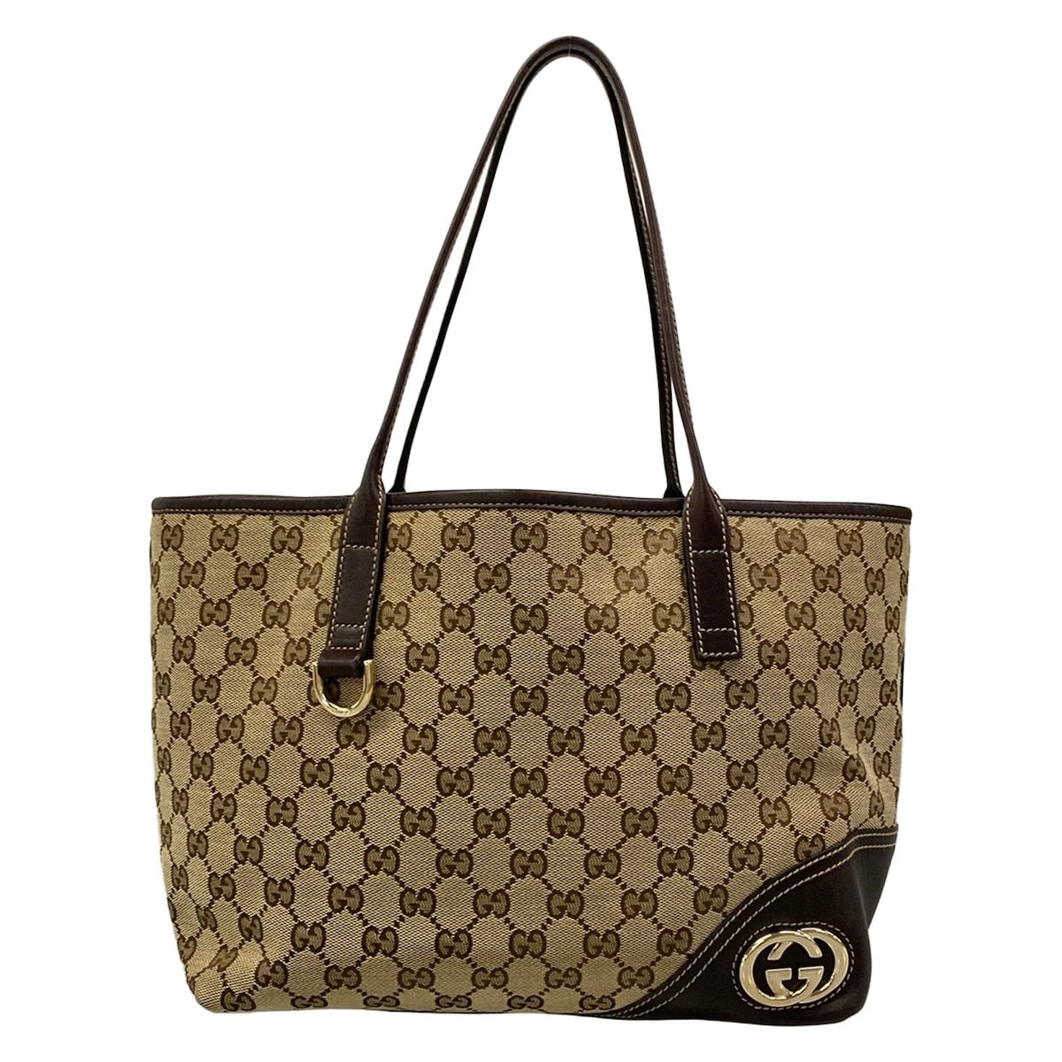 GUCCI(グッチ) トートバッグ ニューブリット/GG柄 169946 ダークブラウン×ベージュ レザー