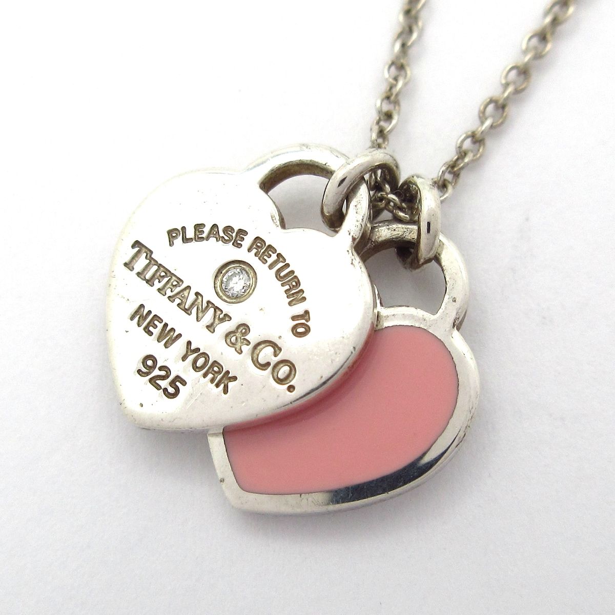 TIFFANY&Co.(ティファニー) ネックレス リターントゥ ダブルハートタグ シルバー×ダイヤモンド×ピンク 1Pダイヤ 27,820円