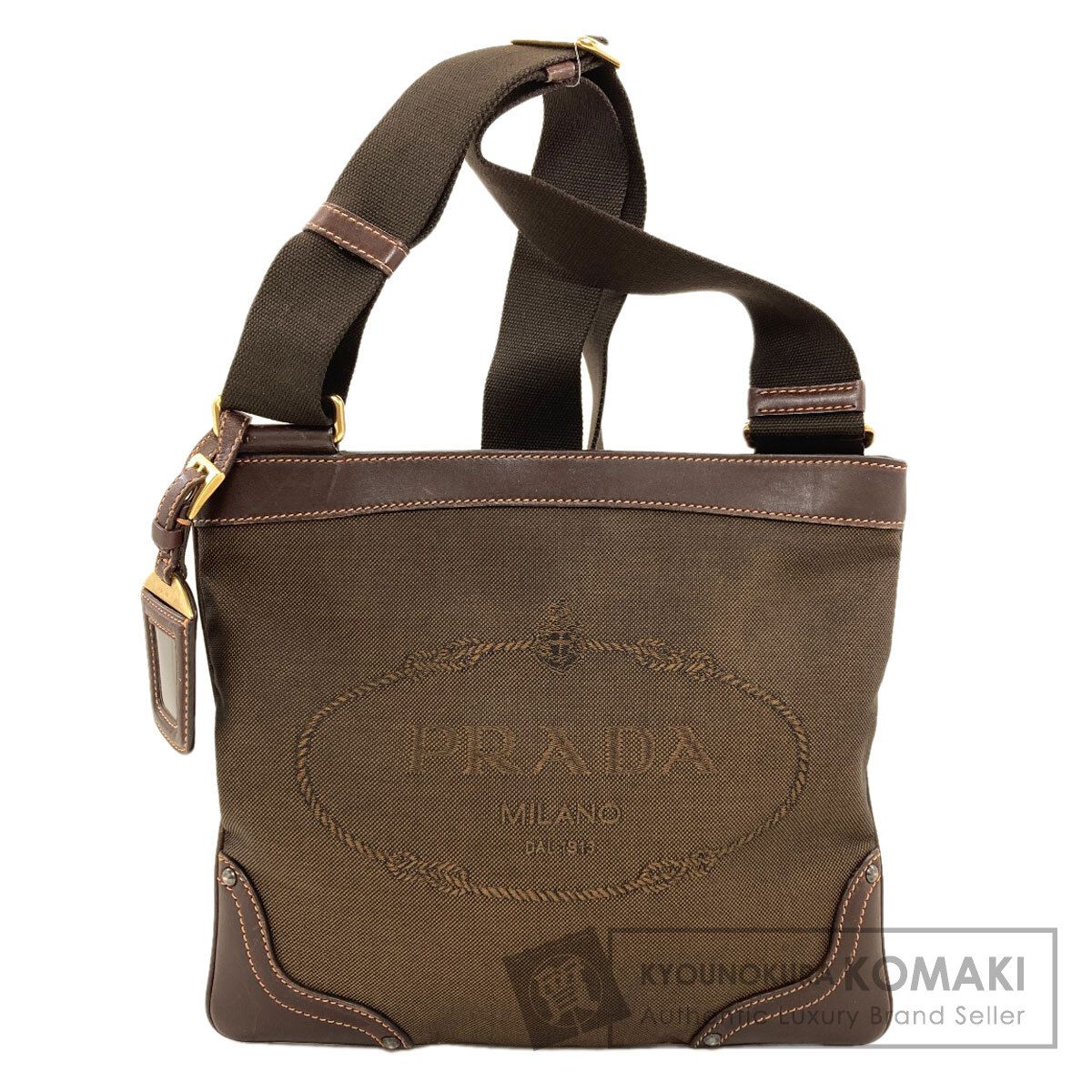 PRADA プラダ ロゴ ショルダーバッグ キャンバス カーフ レディース [中古]