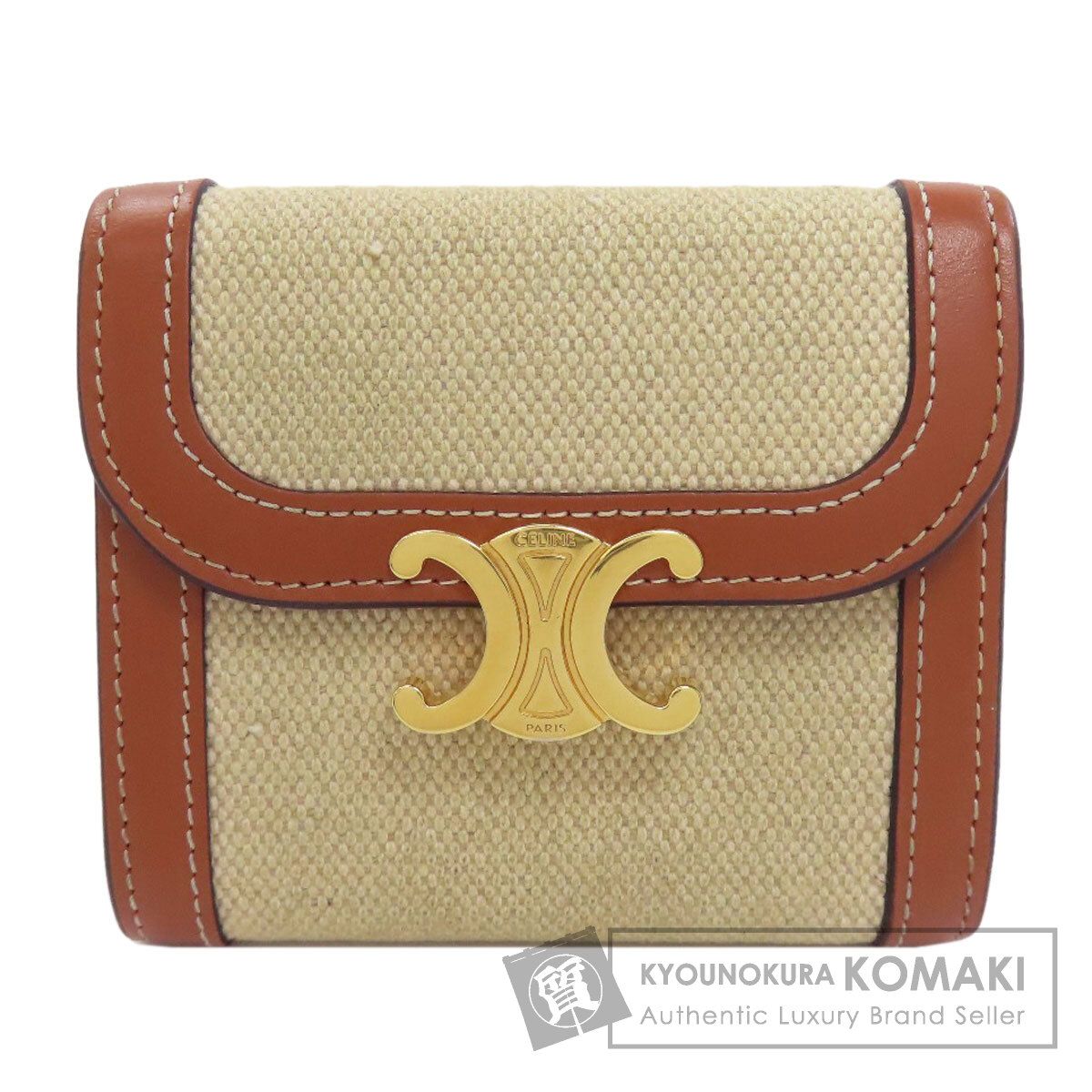 CELINE セリーヌ スモール フラップウォレット トリオンフ 二つ折り財布（小銭入れあり） キャンバス レザー レディース [中古]