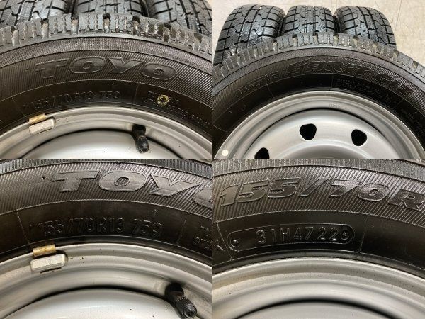 【TOYO OBSERVE GIZ2 155/70R13】スタッドレス【スチールホイール 13インチ 4J4HPCD100】22年製 バリ溝 エブリィ等　(STP032) TOYO GARIT GIZ 155/70R13】スタッドレス【スチールホイール 13インチ