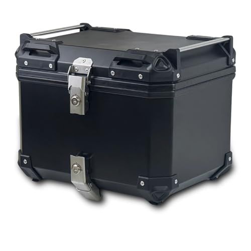 【選ばれる、理由がある。安心の日本企業。】【 47L 】 ONE STEP リアボックス トップケース パニアケース 大容量 アルミ製 取付ベース付属 フルフェイス対応 バイクボックス (BLACK,47L)t