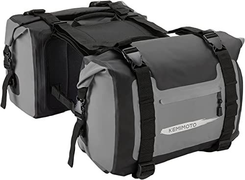 KEMIMOTO バイク サイドバッグ 防水 大容量50L ツーリングバッグ 2PC 取付簡単 CBR400 Z900RS 汎用 サイドバッグ 反射テープ付き バイク バッグ キャンプツーリング 収納 ロングツーリング 軽量 耐久性 グレー KM1601t