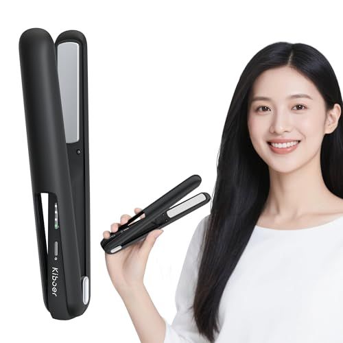 Kiboer ヘアアイロン コードレス 2WAY カール/ストレート 傷まない 高濃度マイナスイオン ミニ 小型 軽量 18mmプレートボブセミロング メンズショート 3段階温度設定可能 4800mAh大容量 充電式ヘアアイロン 急速加熱 持ち運び便利 初心t