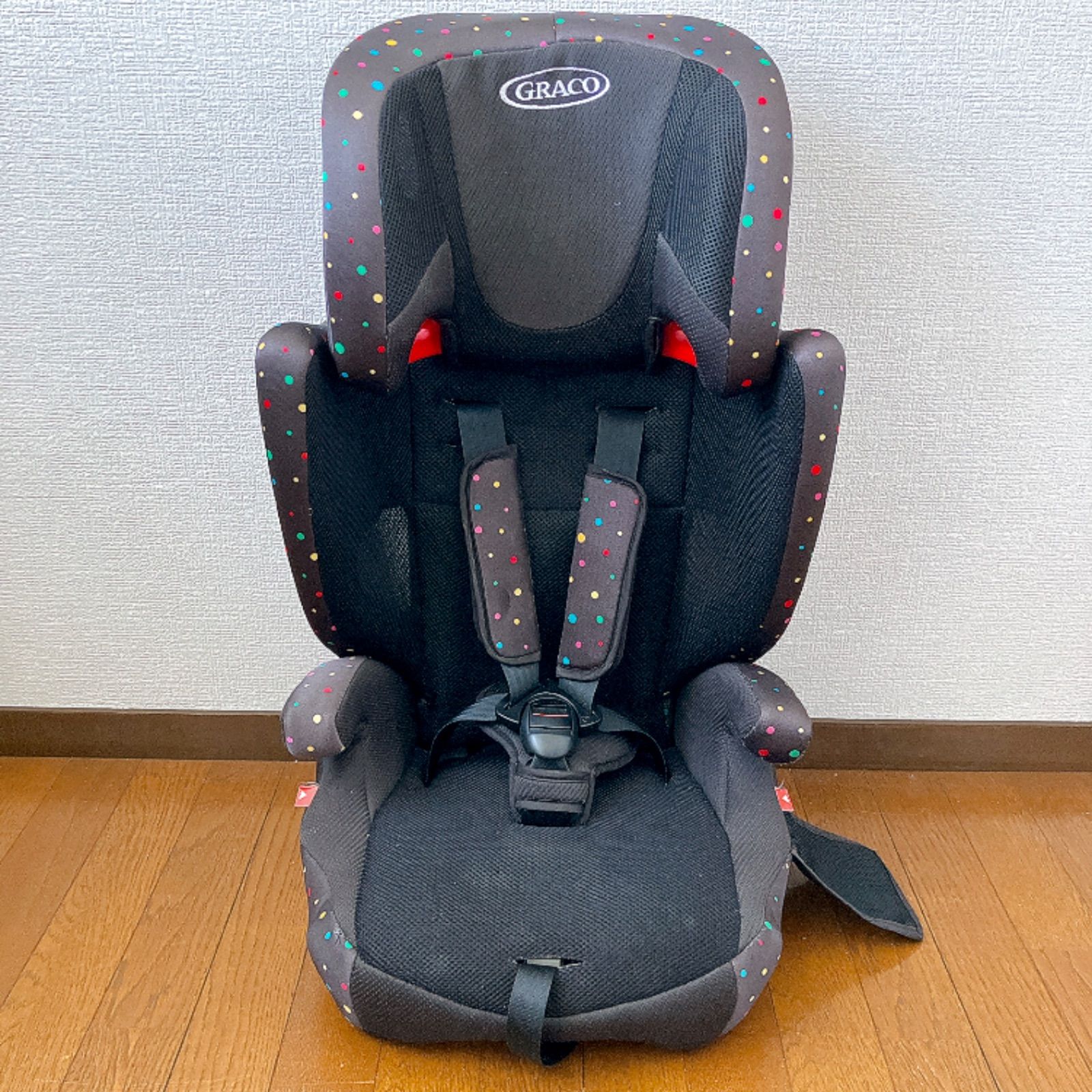 Aprica GRACO ジュニアシート R44 AirPop 67183 ブラック カラフル水玉 ブースターシート チャイルドシート