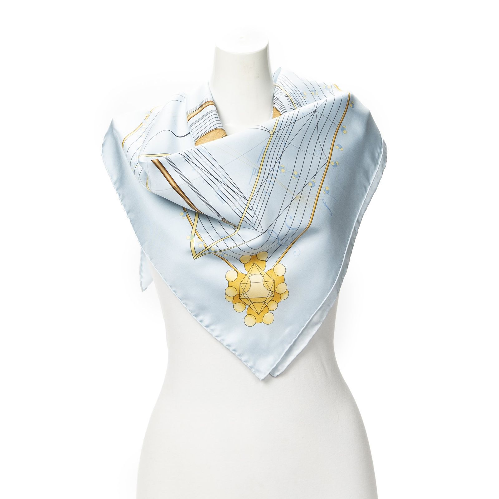 [中古] HERMES エルメススカーフ水色、茶色100% ツイルシルクA