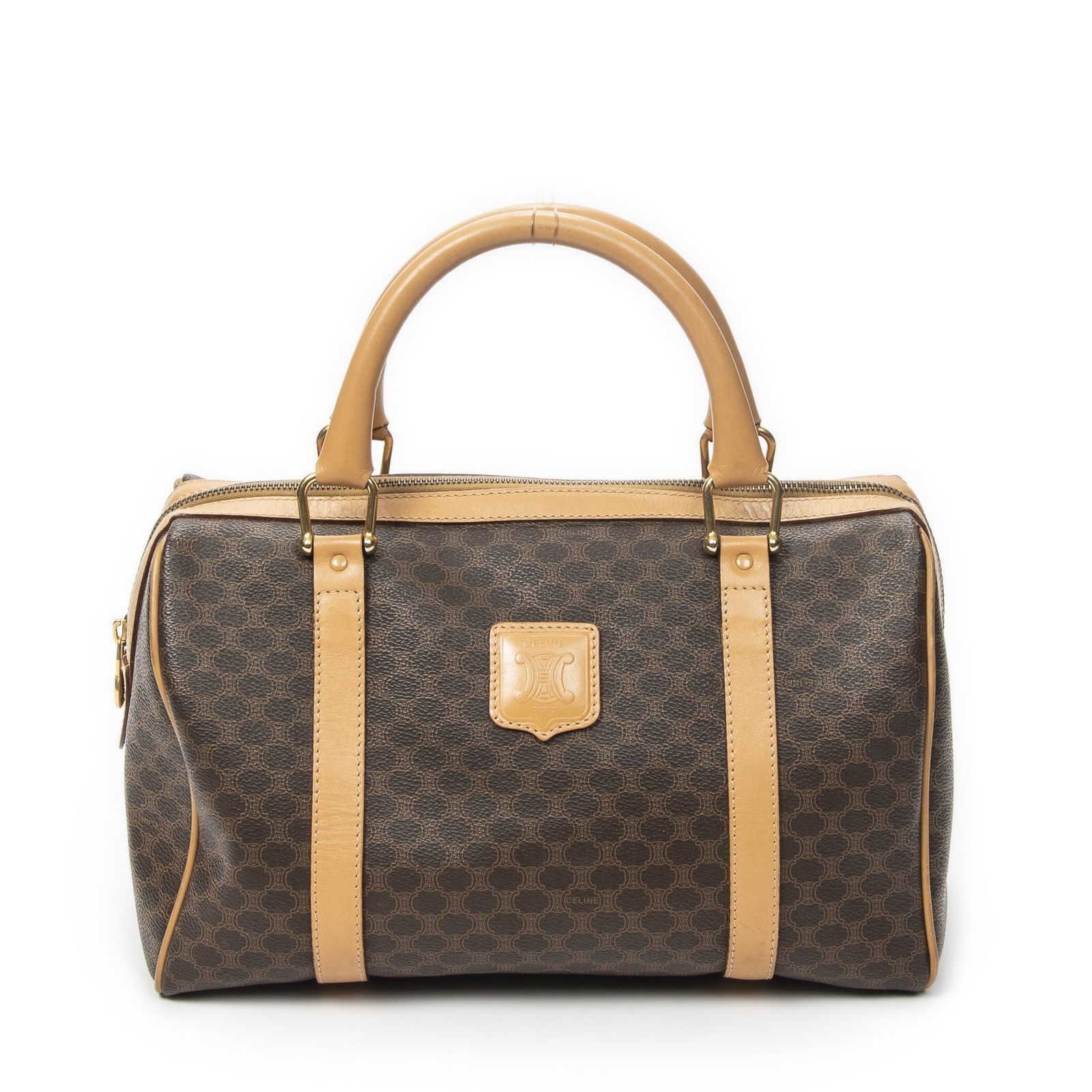 [中古] CELINE セリーヌヴィンテージ スモール ボストンブラウン/ベージュマカダムPVCキャンバスA