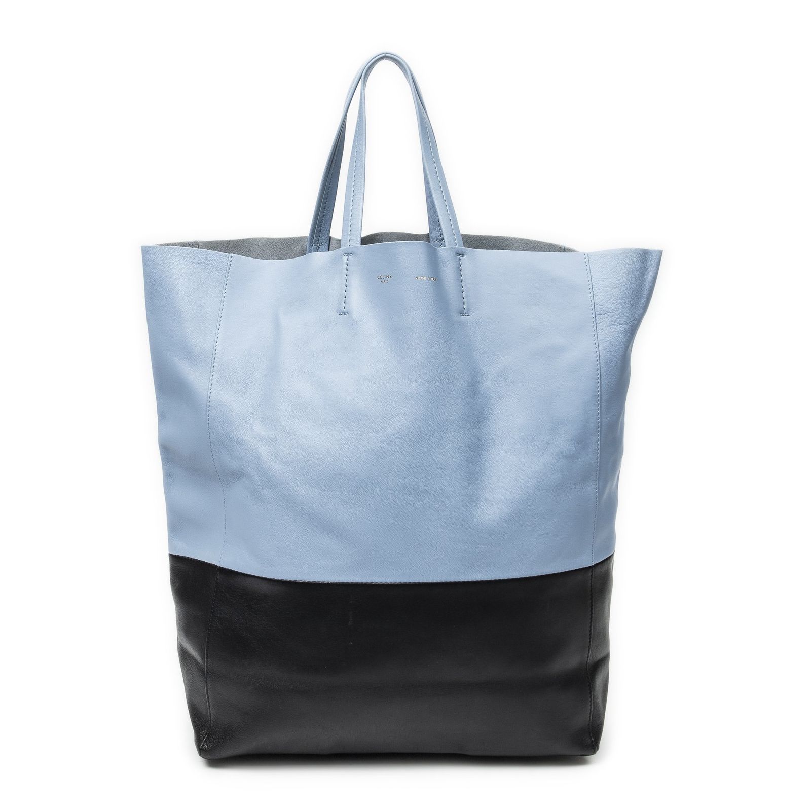 [中古] CELINE セリーヌBicolor Vertical Hippo Tote水色、黒カーフスキンレザーA