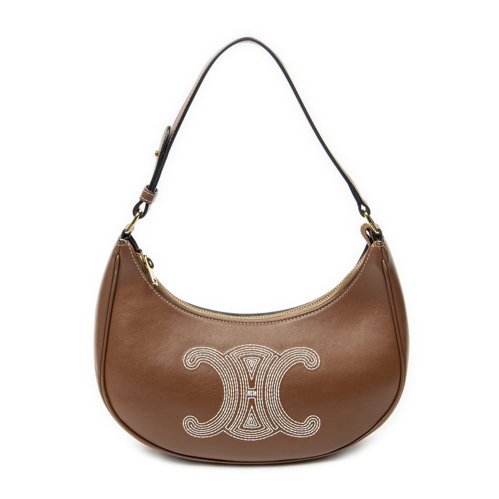 [中古] CELINE セリーヌAva Hobo茶色刺繍入り Triomphe レザーA