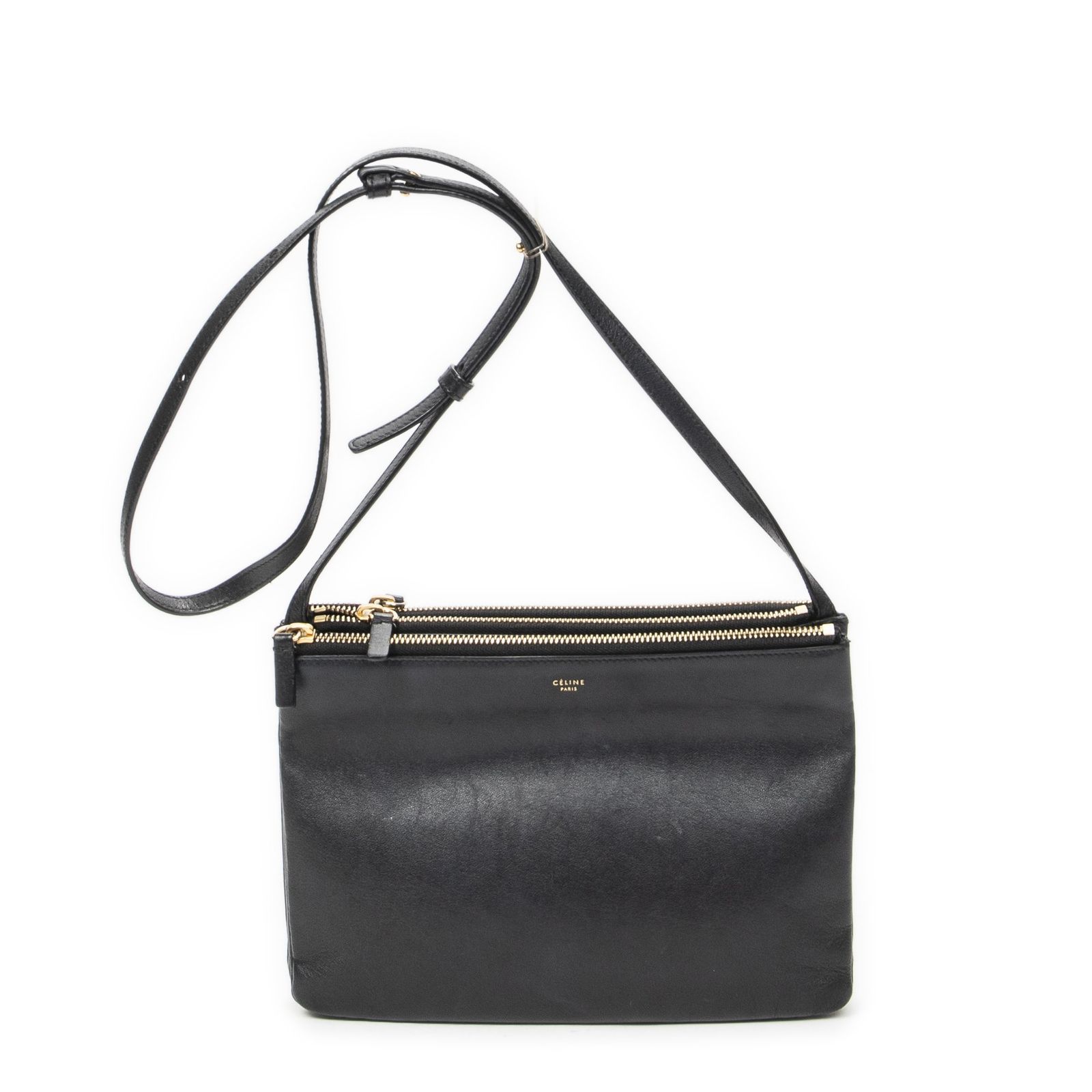 [中古] CELINE セリーヌラージ トリオ クロスボディ黒カーフスキンレザーAB