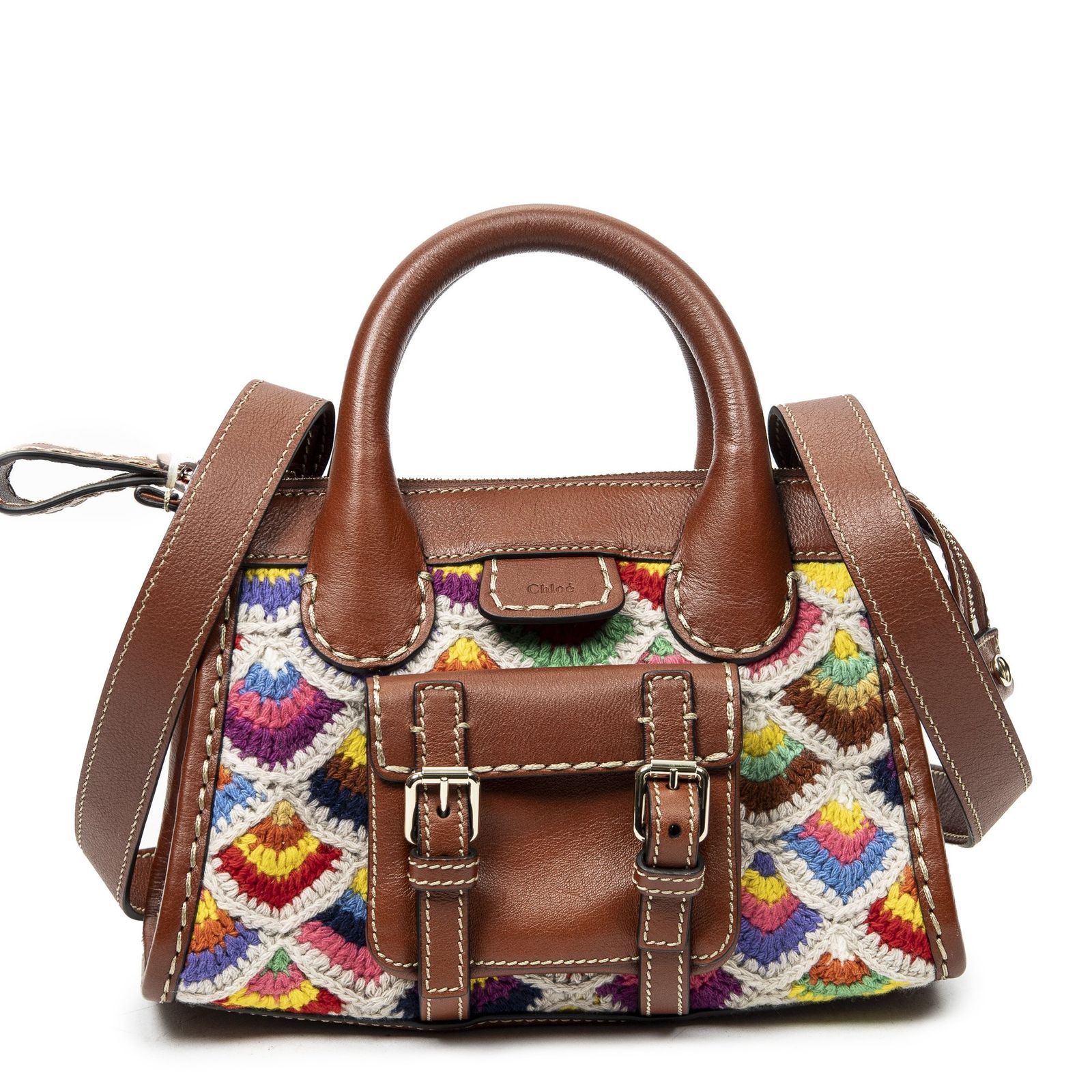 [中古] CHLOE クロエMini Edith Wool Crochet茶色ウールキャンバスA