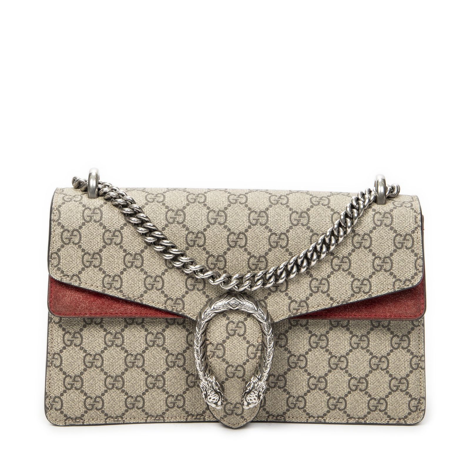 [中古] GUCCI グッチスモール ディオニュソス チェーン クロスボディ赤/ベージュスプリームPVCキャンバスAB