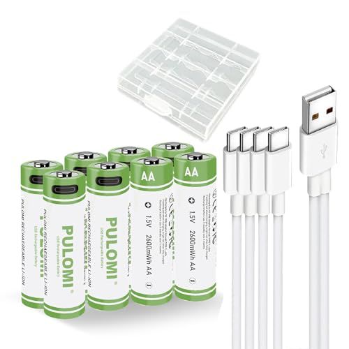 USB リチウムイオン充電式単三電池、高容量 1.5V 2600mWh 充電式単3形充電池、1.5 時間急速充電、1200 サイクル、タイプ C ポートケーブル付き、定出力、8 個パック rechargeable battery aa(沖縄・ 83bec4a6
