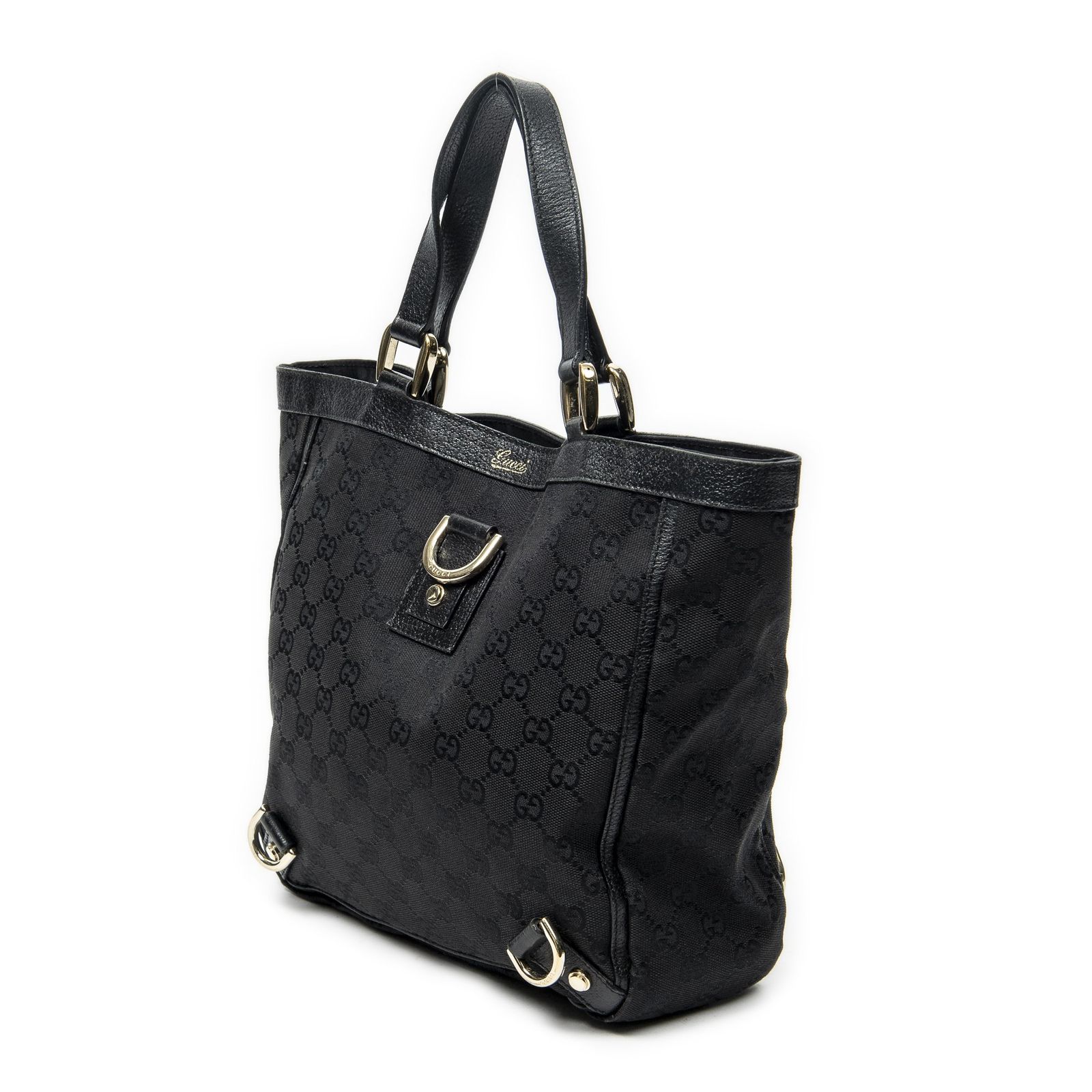 中古] GUCCI グッチスモール アビー Dリング トートバッグ黒GG