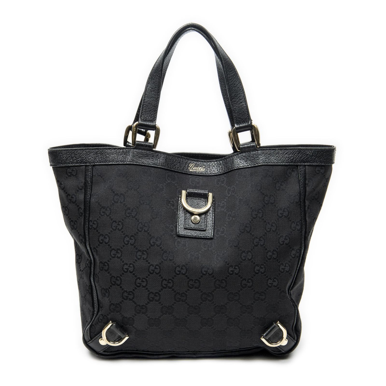 [中古] GUCCI グッチスモール アビー Dリング トートバッグ黒GGキャンバスA