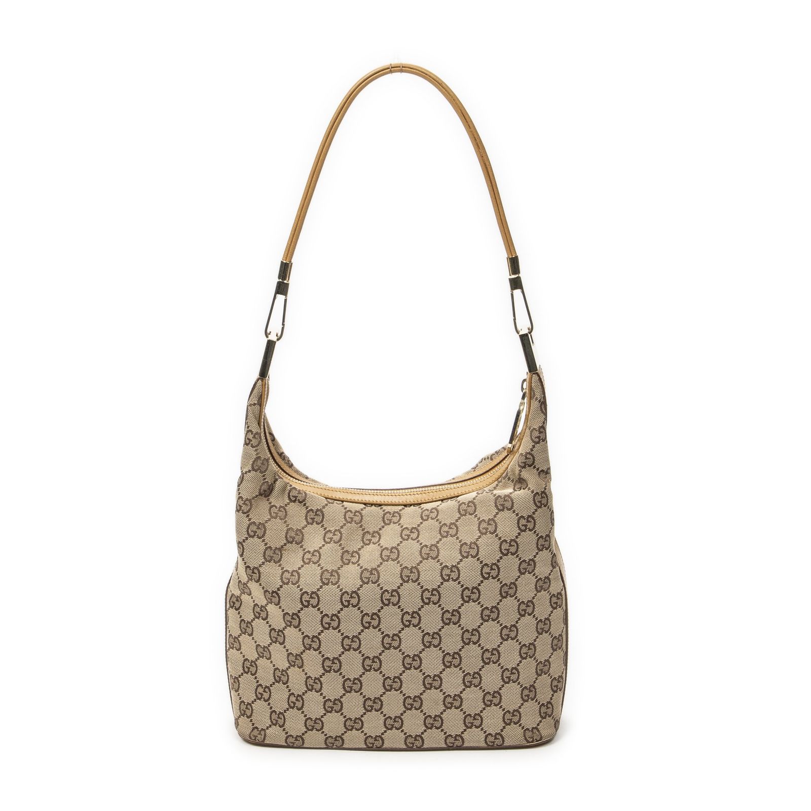 [中古] GUCCI グッチジップホーボータン、ベージュGGキャンバスA