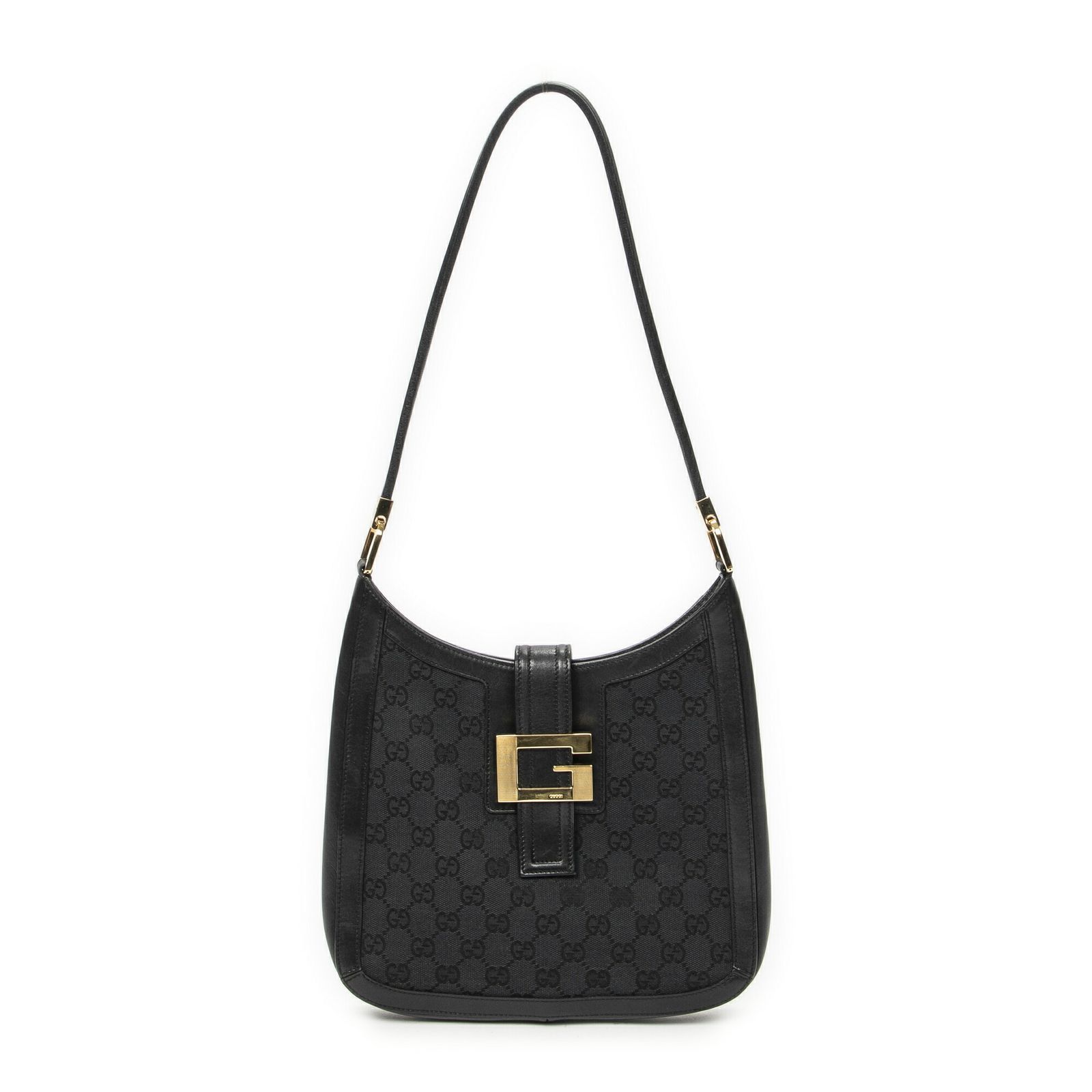 [中古] GUCCI グッチG ホーボー ショルダーバッグ黒GGキャンバスA