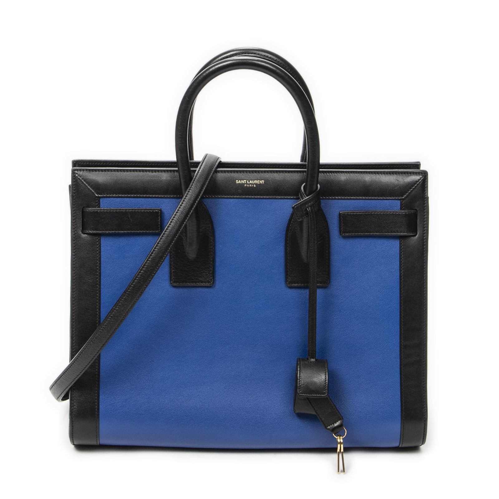 [中古] YVES SAINT LAURENT イヴサンローランSmall Sac de Jourブルー/ブラックカーフスキンレザーA
