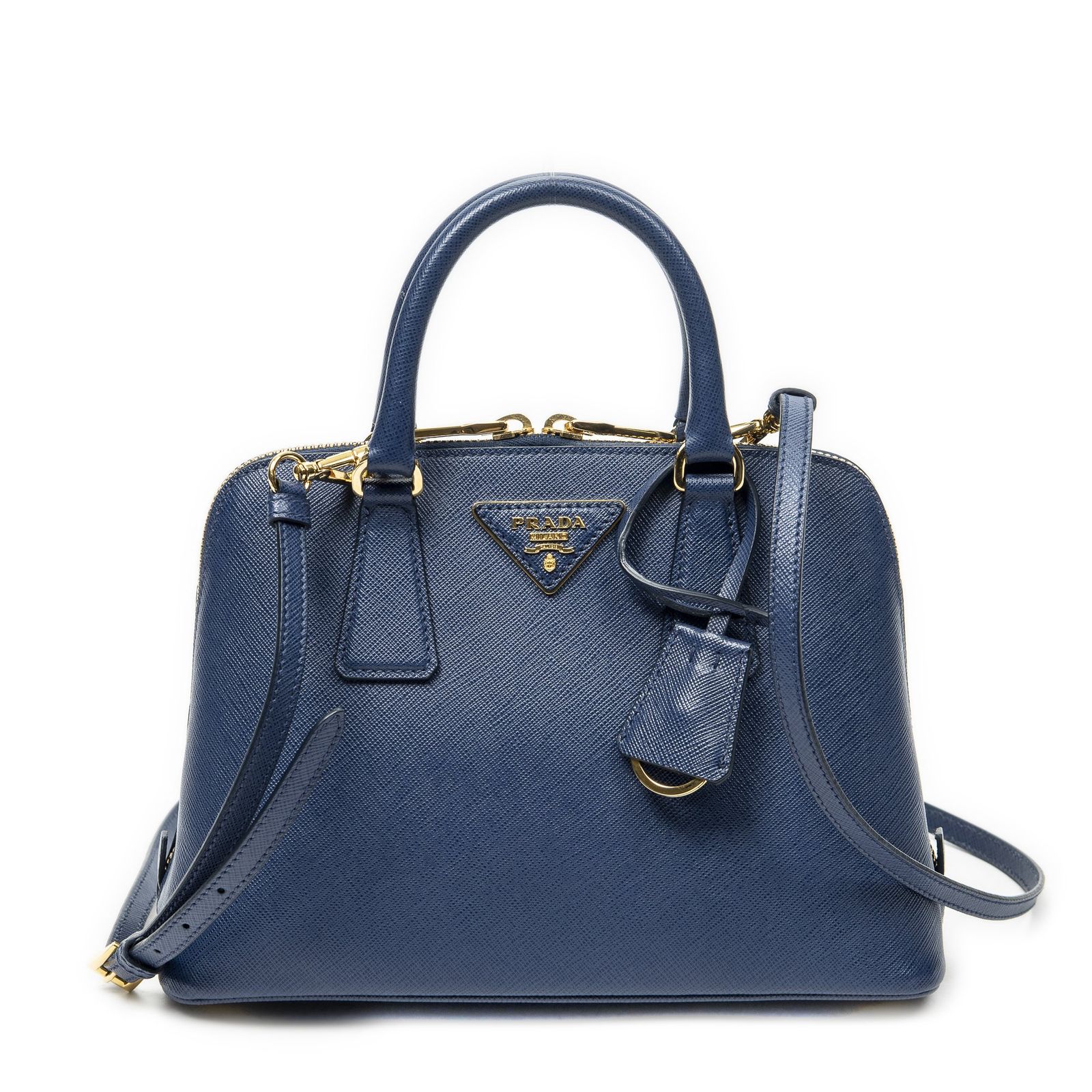 [中古] PRADA プラダスモール ジップ プロムナード青サフィアーノレザーA