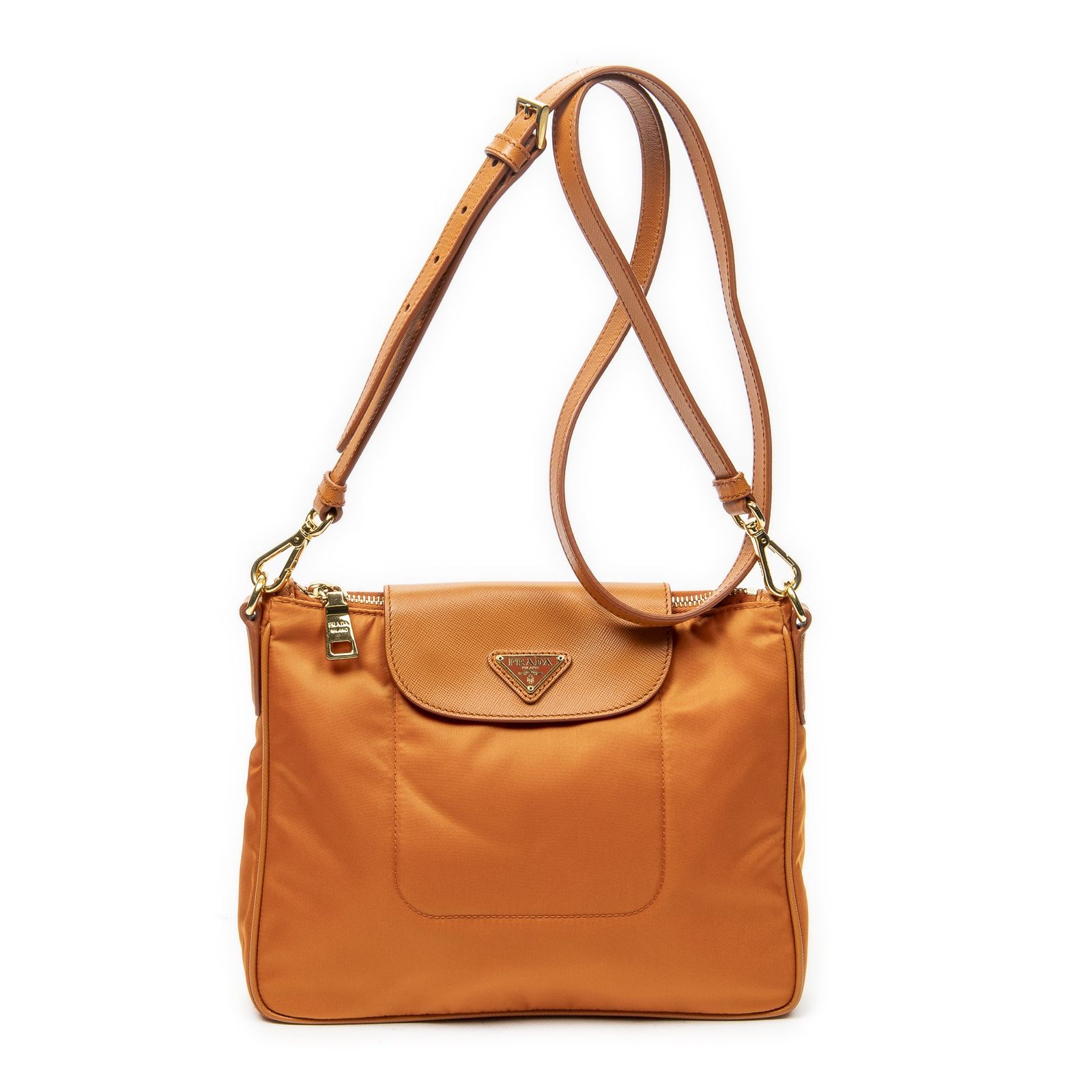 [中古] PRADA プラダスモール ジップ クロスボディオレンジナイロンキャンバスA