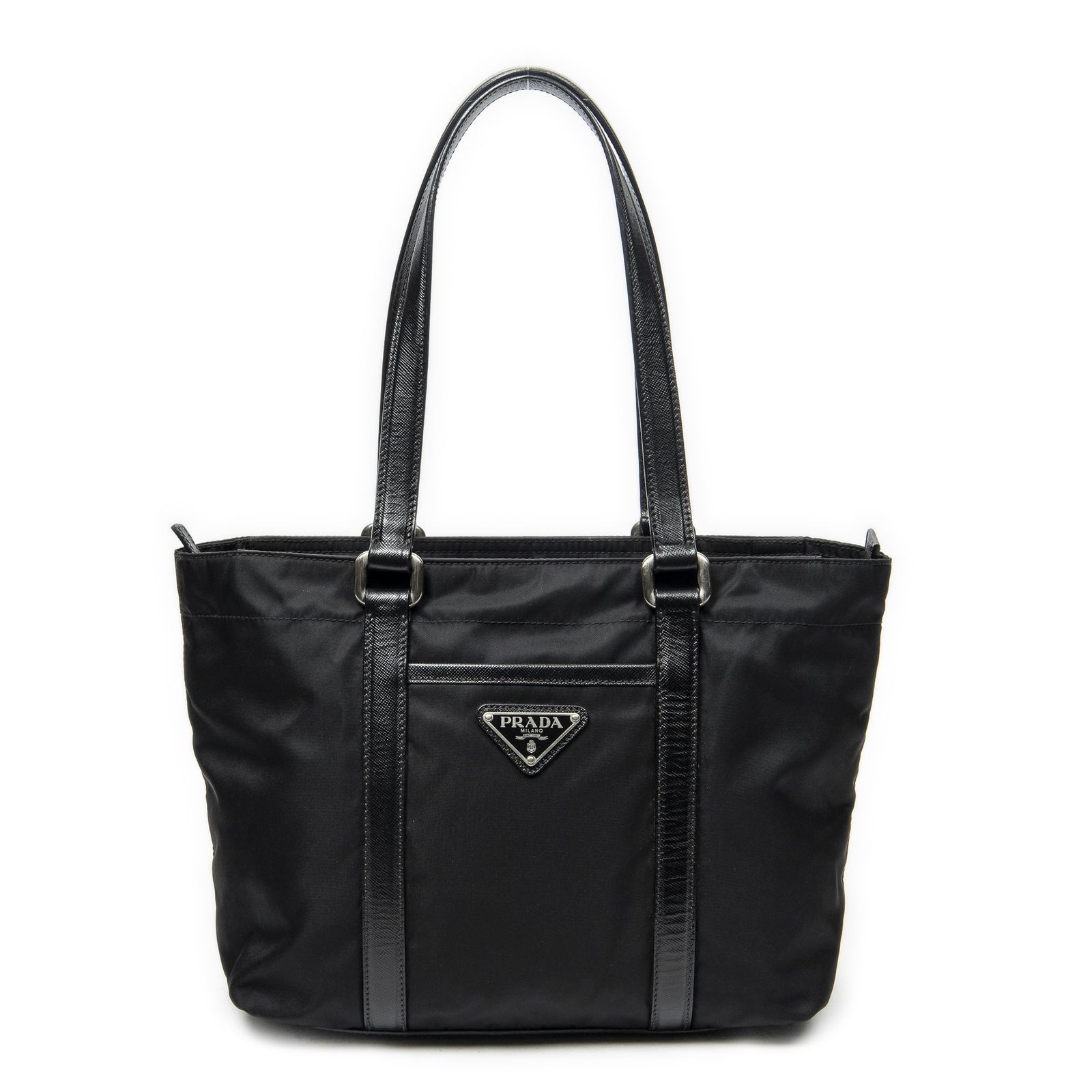[中古] PRADA プラダジップショッピングトート黒ナイロンキャンバスA