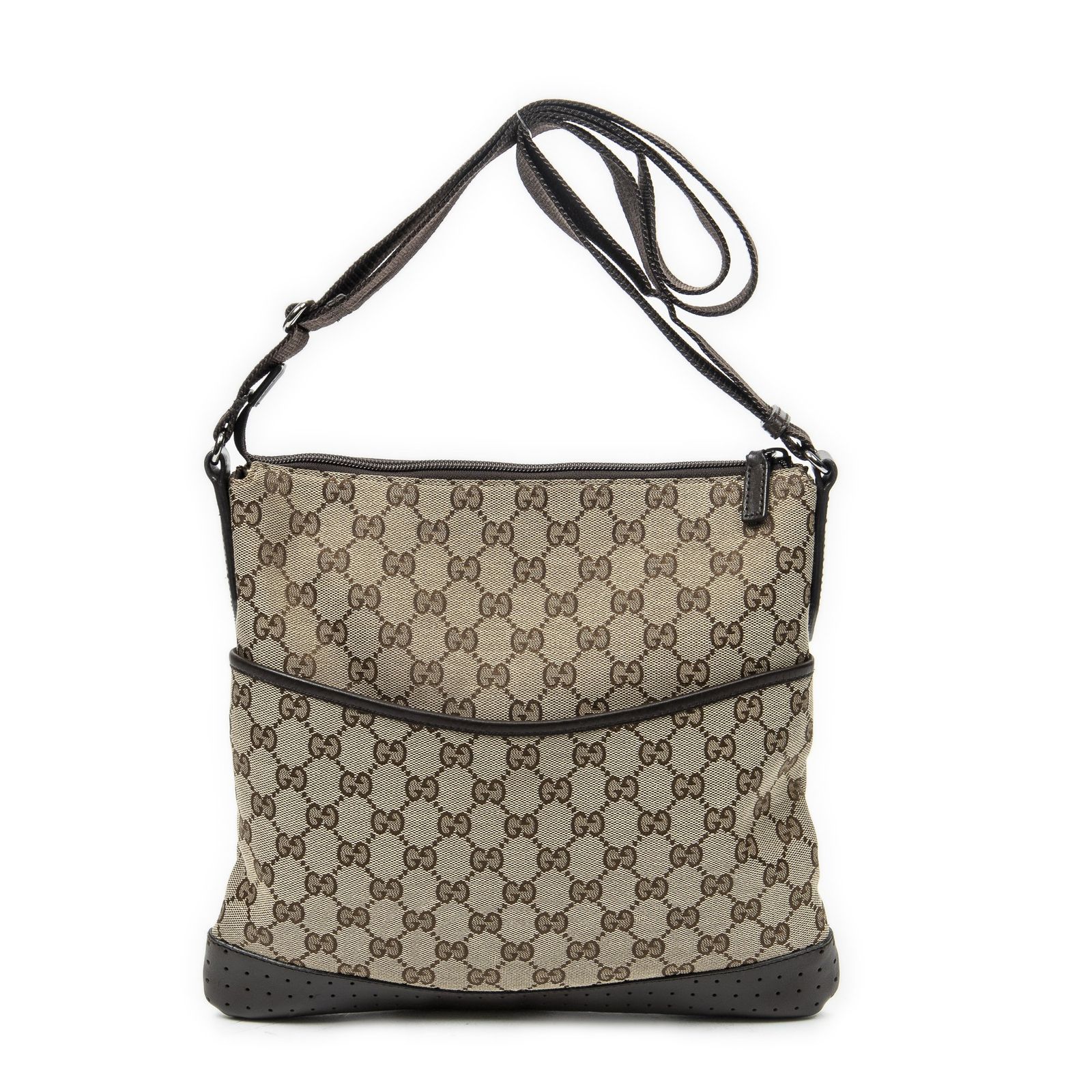 [中古] GUCCI グッチウェブメディアメッセンジャーブラウン/ベージュGGキャンバスA