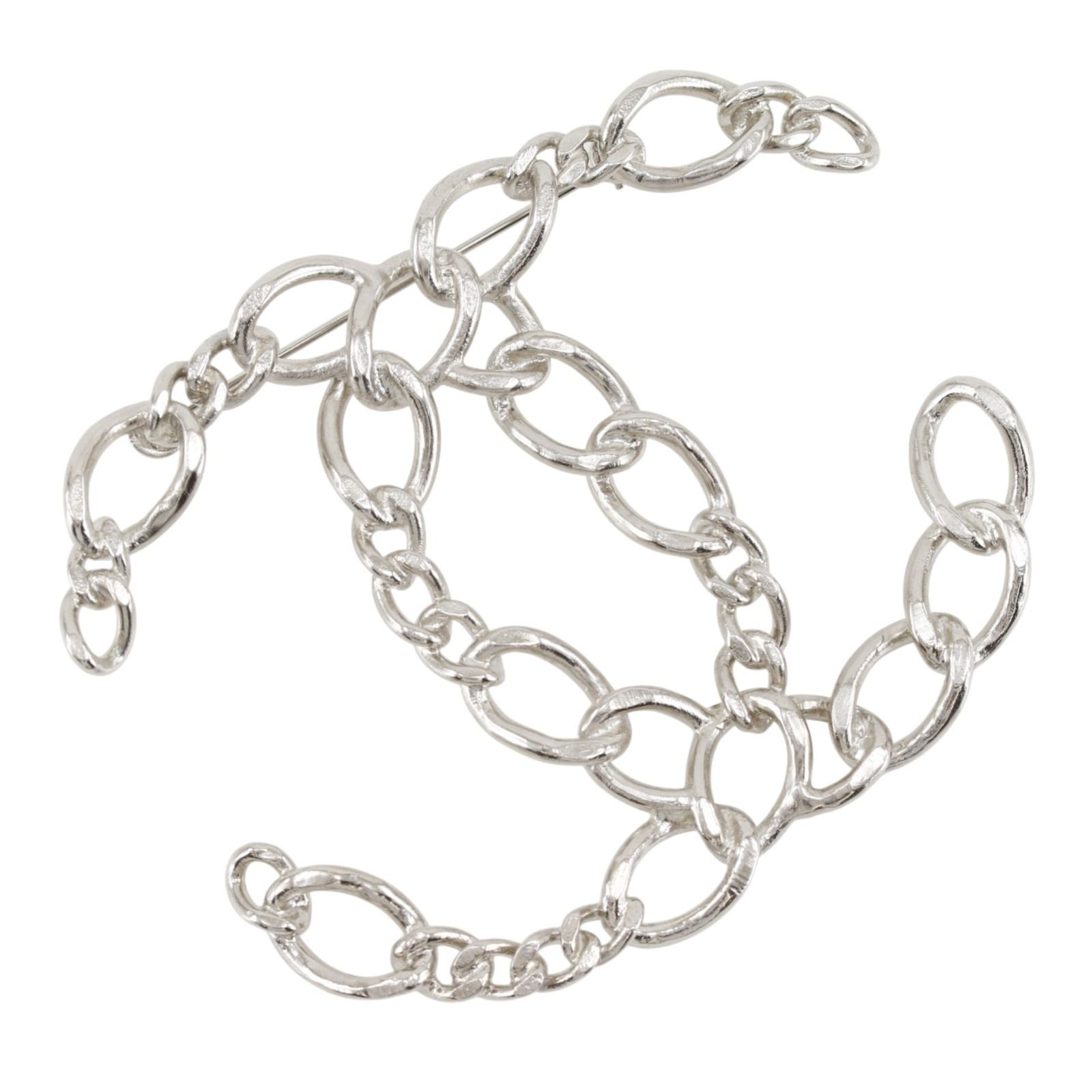 【CHANEL】シャネル ココマーク オープンワーク チェーン 金属製 シルバー 06P レディース 40g ブローチ