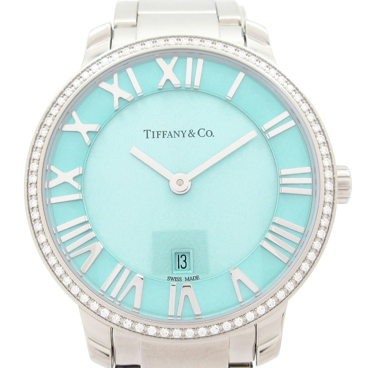 TIFFANY&Co.(ティファニー) 腕時計美品 アトラス 2ハンド 63452858 レディース SS/ダイヤベゼル ティファニーブルー