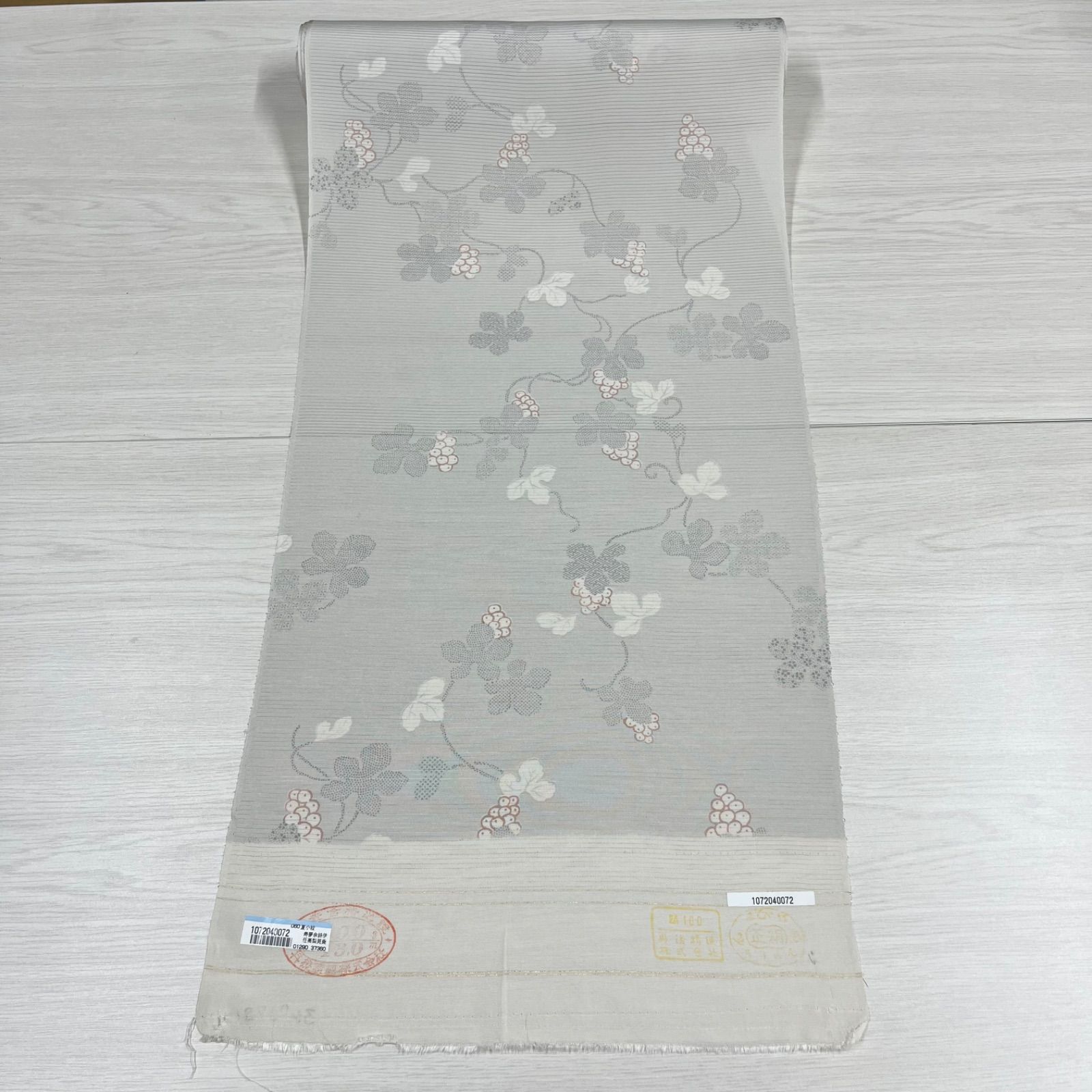【未使用品】　匿名配送　反物　夏着物　小紋　絽小紋　未仕立て　絹100％　グレー　反物夏27