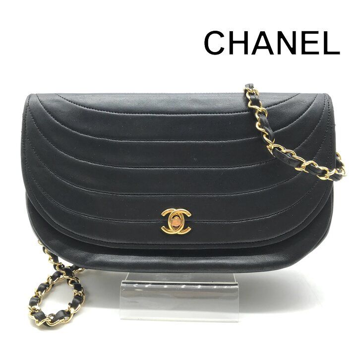 良品 CHANEL シャネル ココマーク ラムスキン ハーフムーン ターン