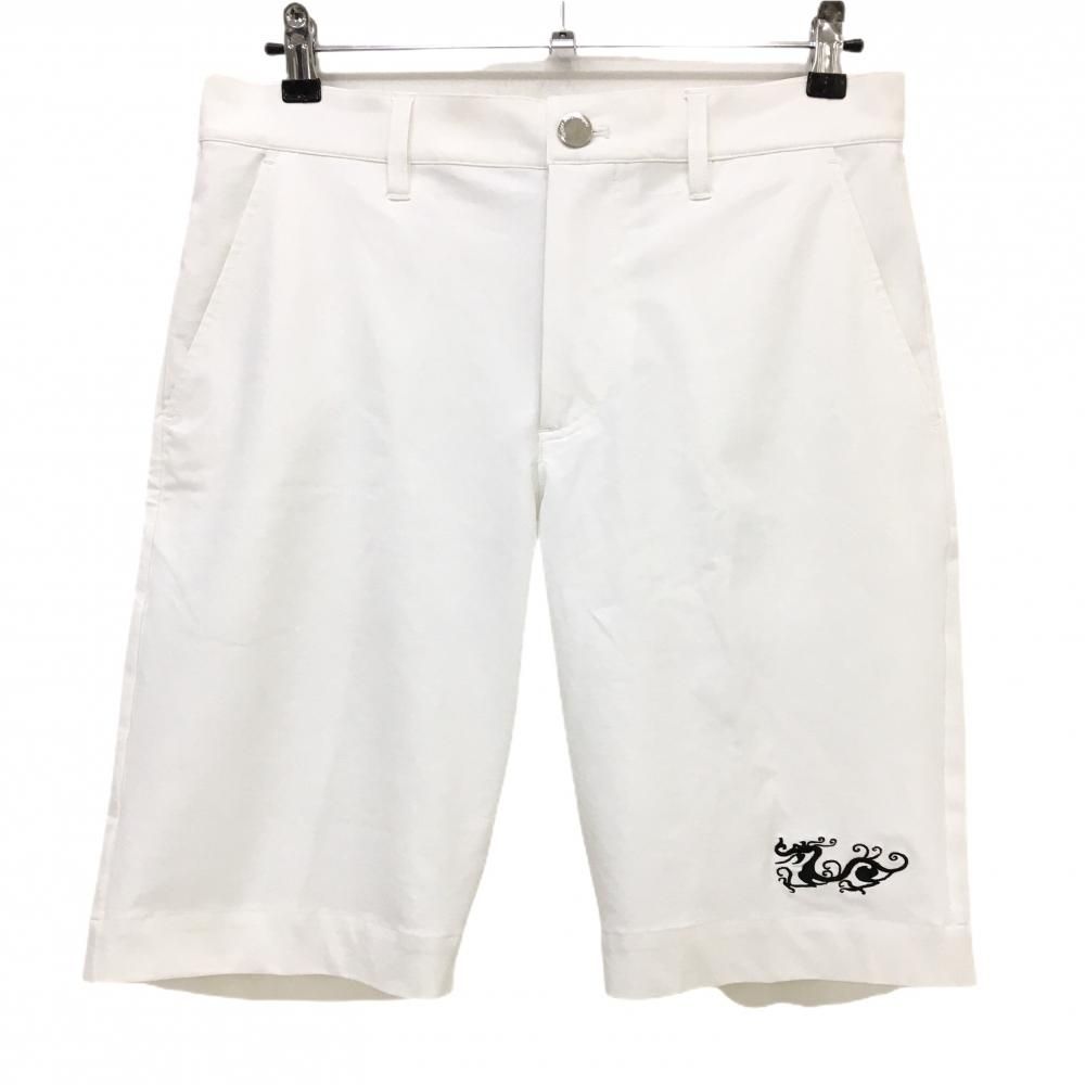【美品】ダンスウィズドラゴン ハーフパンツ 白 ストレッチ 後ろウエスト一部ゴム メンズ 2(M) ゴルフウェア Dance With Dragon