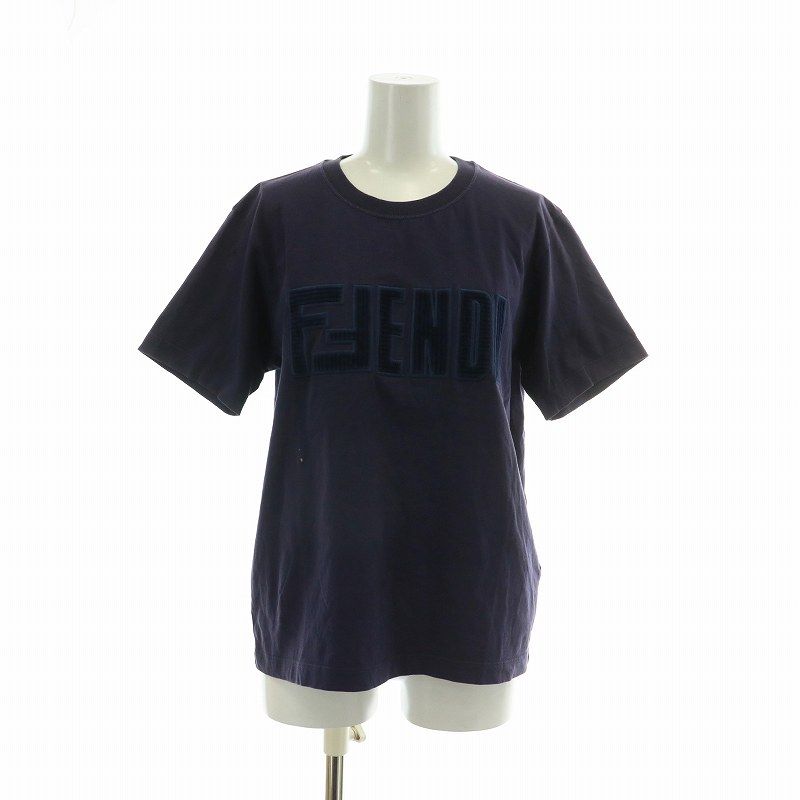 フェンディ fs7254 Tシャツ 半袖 ズッカ柄 カットソー ロゴ ネイビー■GY19