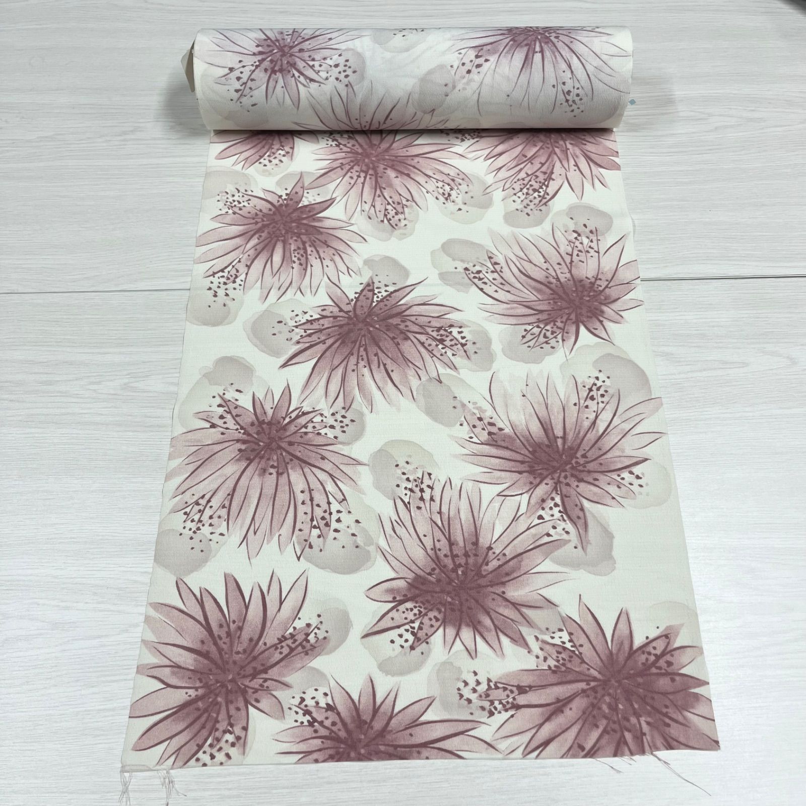 【未使用品】　匿名配送　反物　金子みすゞ　みすゞうた　夏着物　小紋　未仕立て　白　ピンク　花柄　反物10