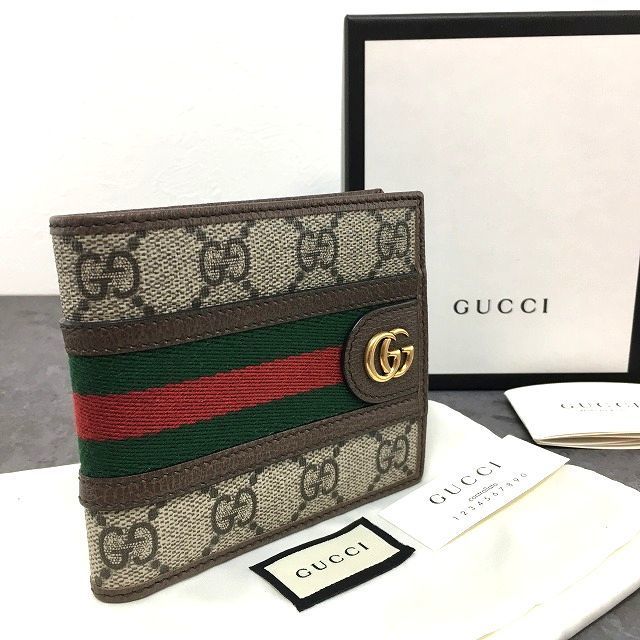 69 送料込み！ 極美品 GUCCI 二つ折り財布 597609 シェリーライン 箱付き