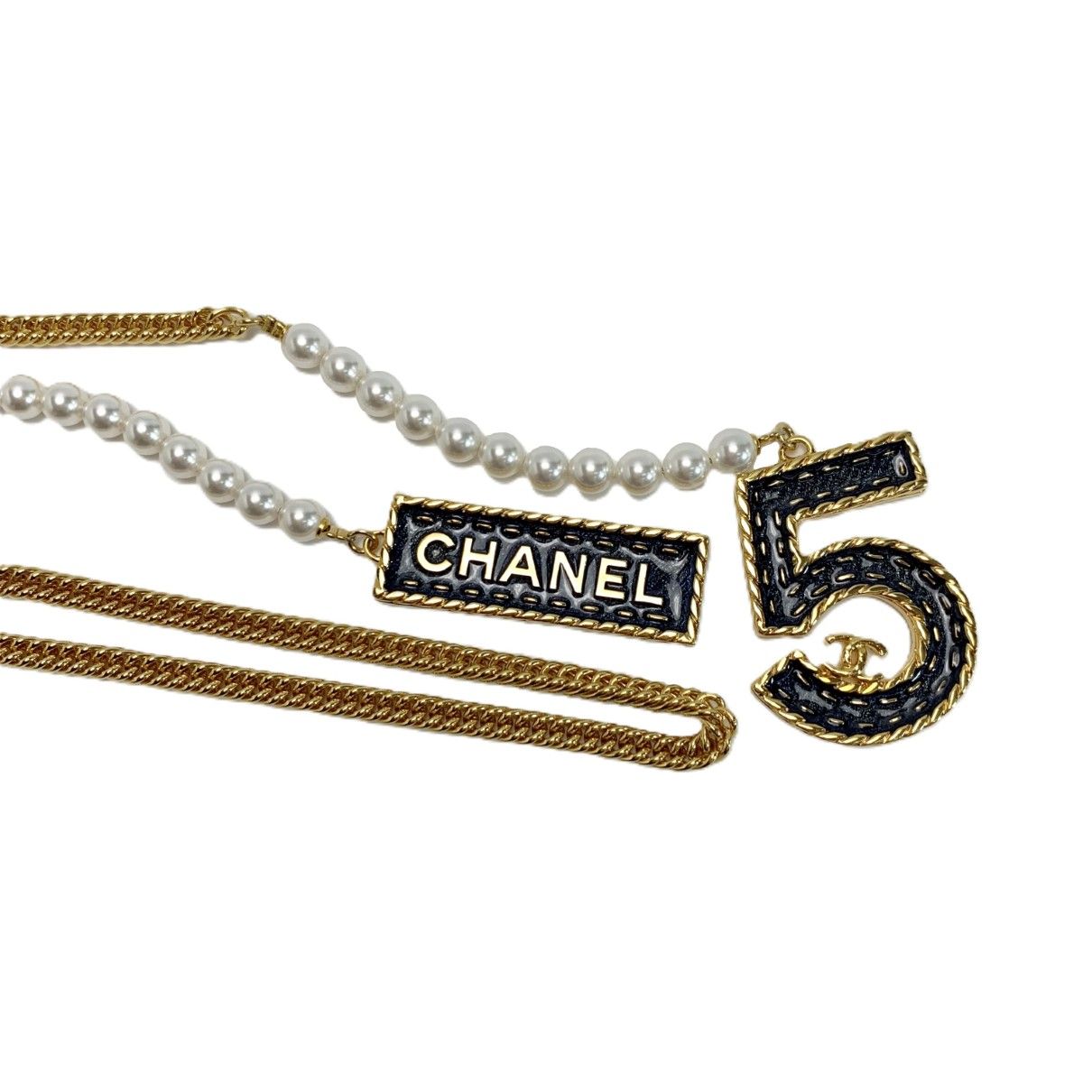 CHANEL シャネル №5 パール ネックレス I24P ロング メッキ ネックレス